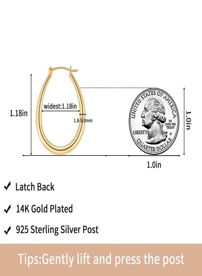 Gacimy Gold Chunky Hoop Earrings for Women, 14K Gold Plated Oval Hoop Medium Gold Earrings with 925 Sterling Silver Post - Image 3